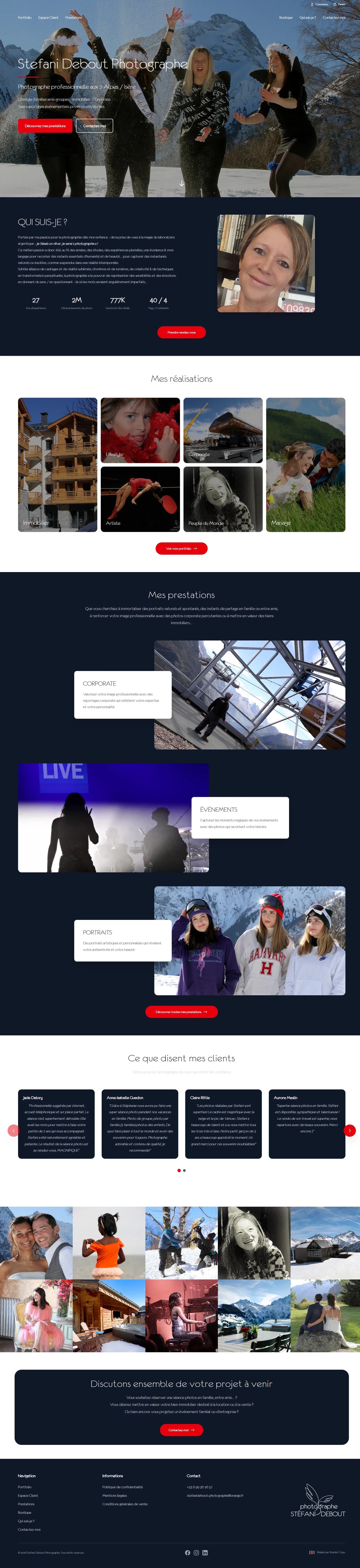 Page d'accueil réalisée par Bracket Corp pour le site internet de Stefani Debout Photographe